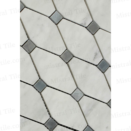 Honed Bianco Carrara and Blue Gray Marble Octave Mosaic Tile