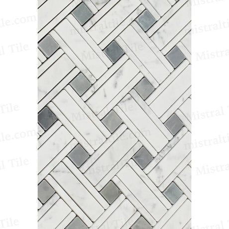 Honed Bianco Carrara-Blue Gray Marble Panama Weave Mosaic Tile