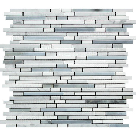 Honed Carrara-Thassos-Blue Gray Bamboo Strip Mosaic