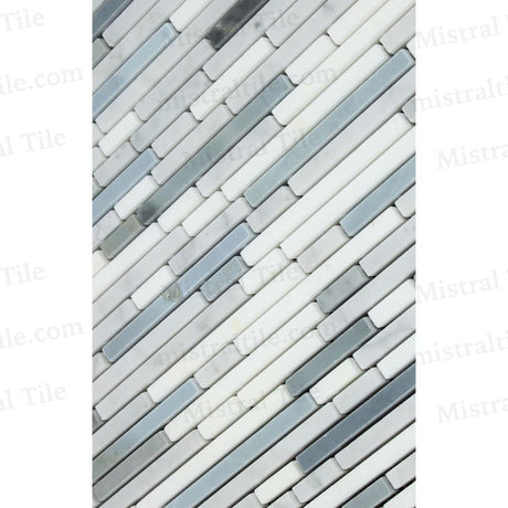 Polished Bianco Carrara-Thassos-Blue Gray Bamboo Strip Mosaic Tile Details