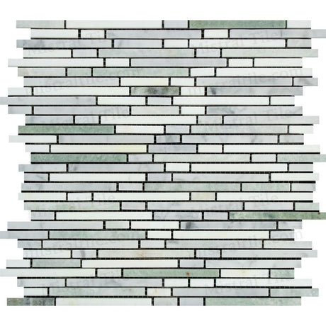 Honed Carrara-Thassos-Green Bamboo Strip Mosaic Tile