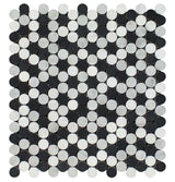 Honed Carrara-Thassos-Black Marble Mix Penny Round Mosaic Tile