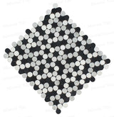 Honed Carrara-Thassos-Black Penny Round Mosaic