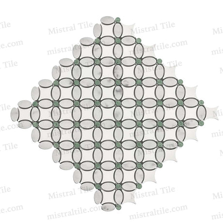 Honed Carrara - Thassos- Ming Green Florida Flower Mosaic Tile