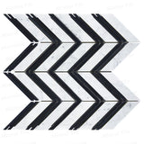 Honed Bianco Carrara - Black Marble Large Format Chevron Mosaic Tile