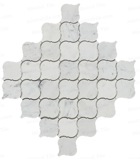 Honed Bianco Carrara Marble Lantern Mosaic Tile Cross Line