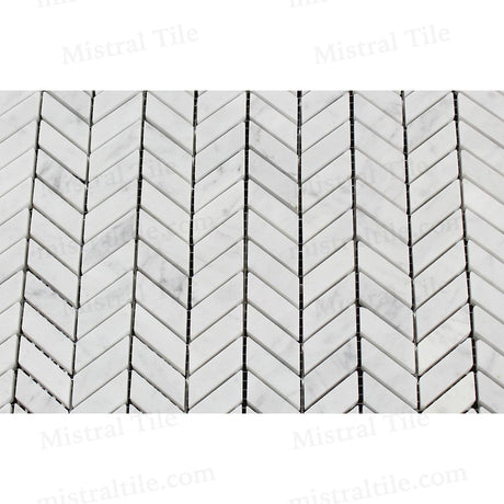 Bianco Carrara Honed Marble Mini Chevron Mosaic Tile Details