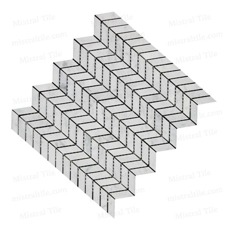 Bianco Carrara Honed Marble Mini Chevron Mosaic Tile Cross