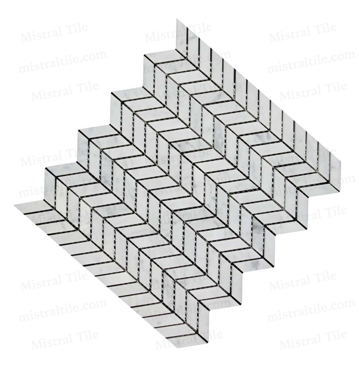 Bianco Carrara Honed Marble Mini Chevron Mosaic Tile Cross Line