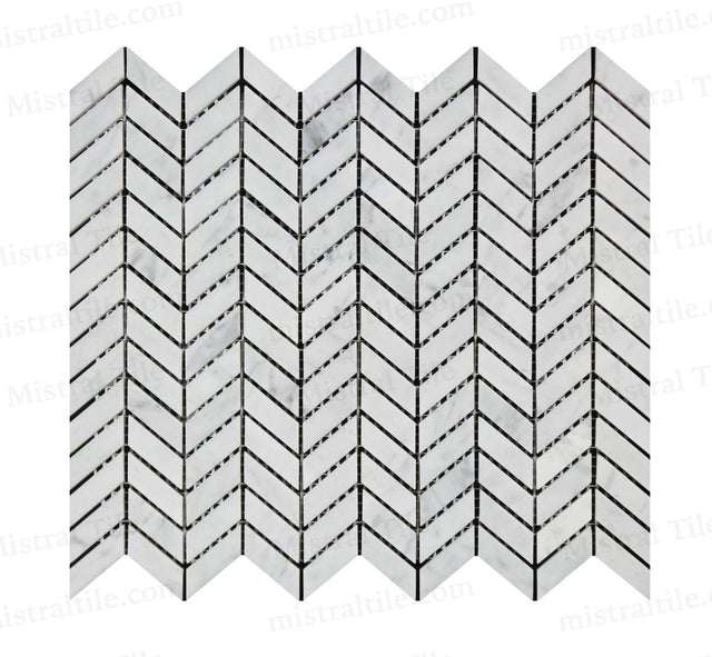 Bianco Carrara Honed Marble Mini Chevron Mosaic Tile