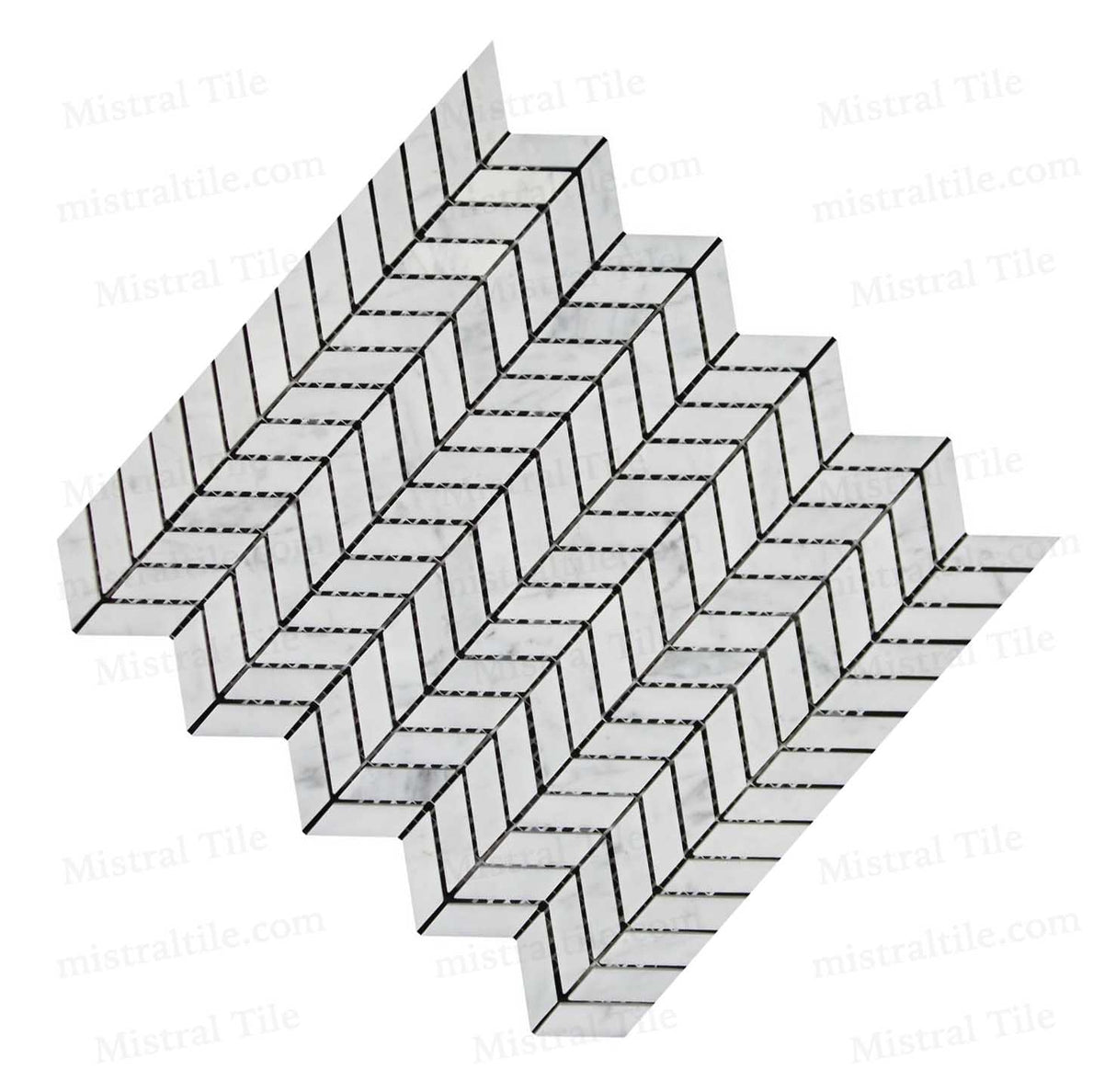 Bianco Carrara Honed Marble Mini Chevron Mosaic