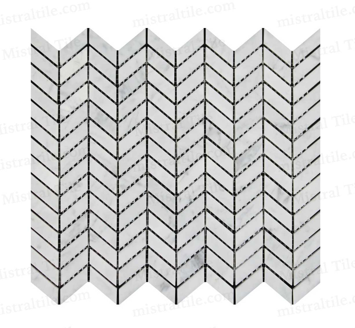 Bianco Carrara Honed Marble Mini Chevron Mosaics