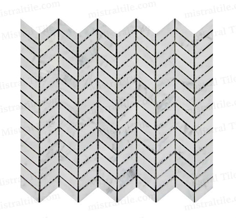 Bianco Carrara Honed Marble Mini Chevron Mosaics