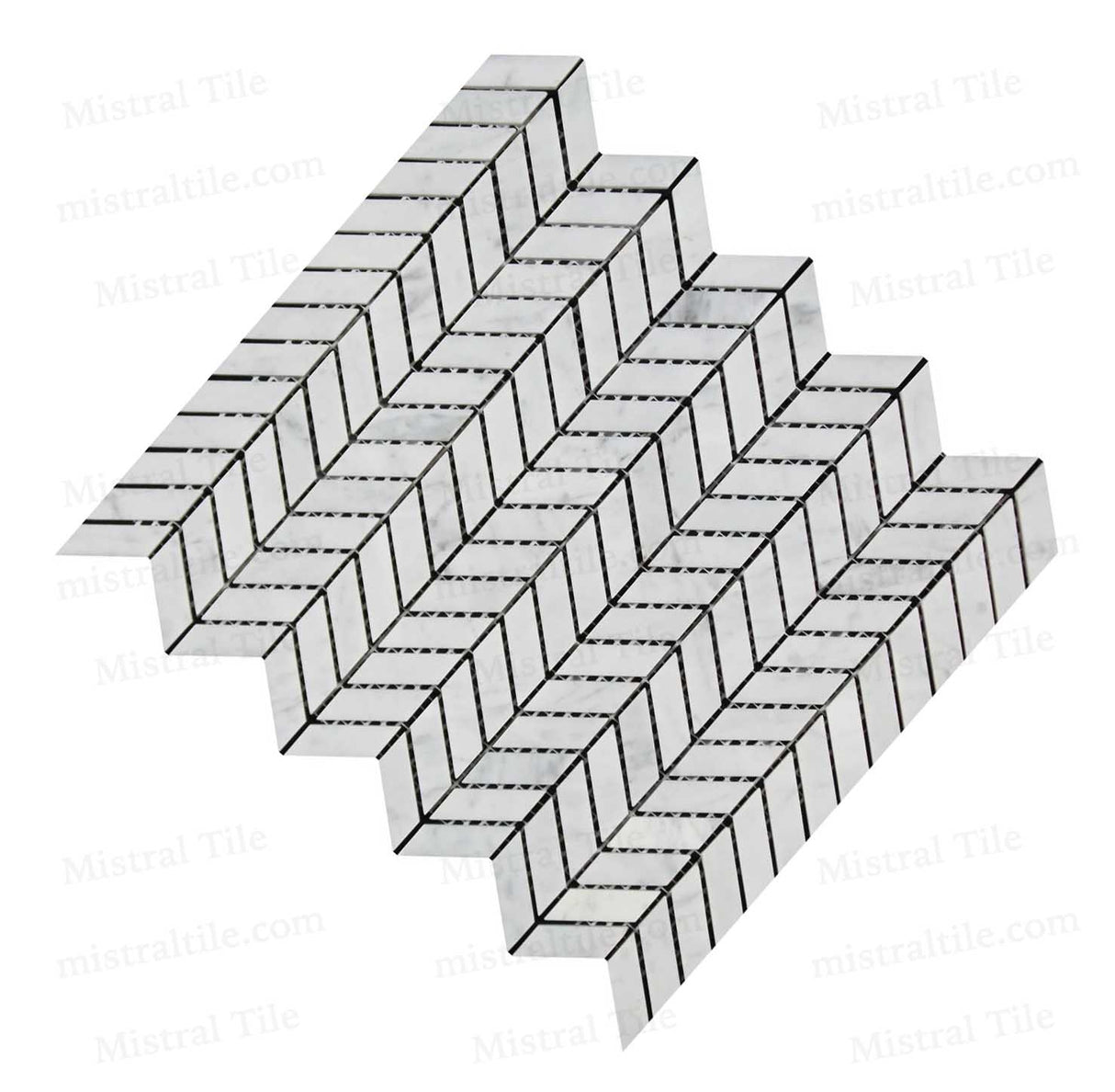 Bianco Carrara Honed Marble Mini Chevron Mosaic Tiles