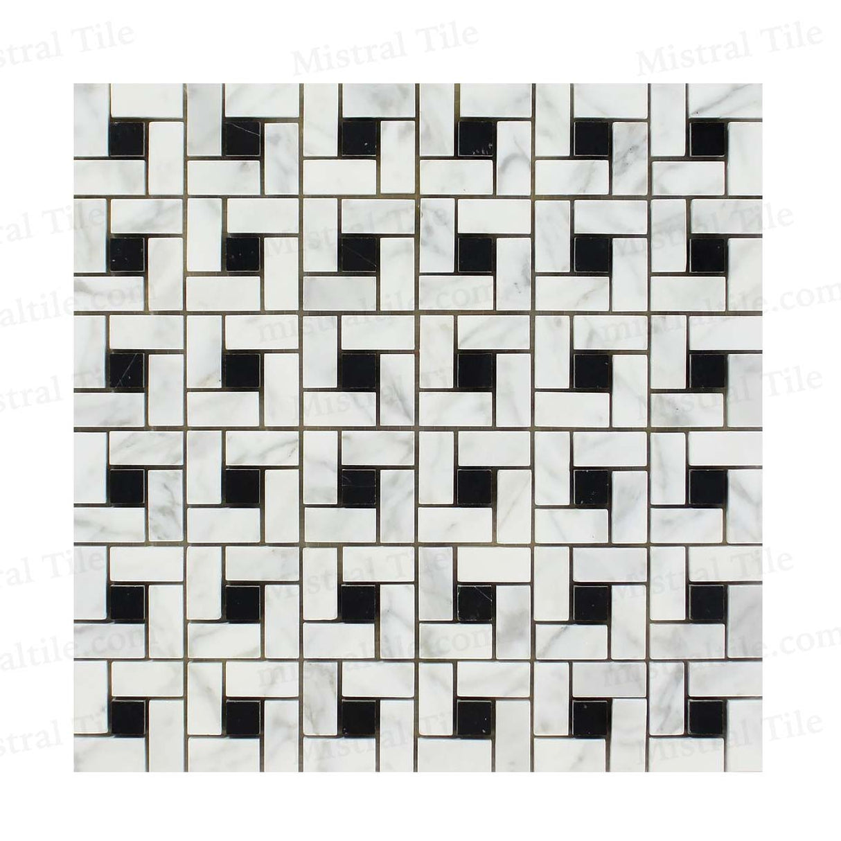 Honed Bianco Carrara-Black Marble Mini Pinwheel Mosaic