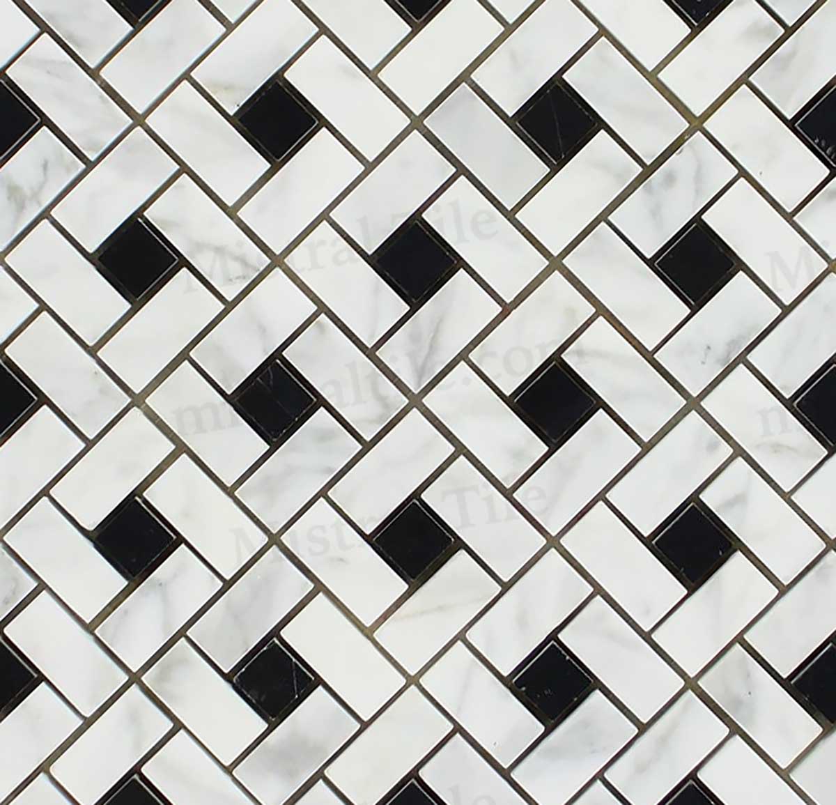 Honed Bianco Carrara-Black Mini Pinwheel Mosaic Pattern