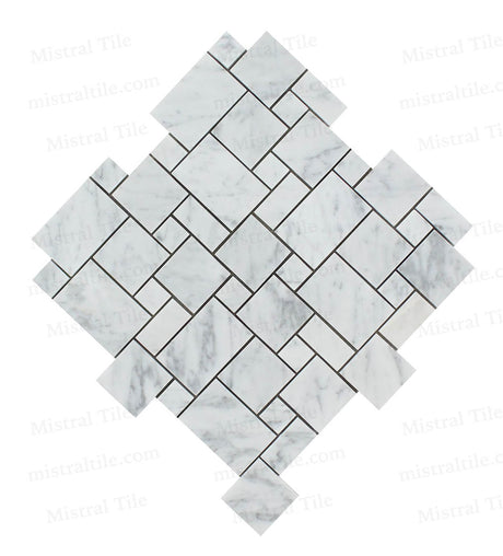 Honed Bianco Carrara Marble Mini French Versailles Pattern Mosaic Tile