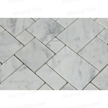 Honed Bianco Carrara Marble Mini Versailles Mosaic Tile Details