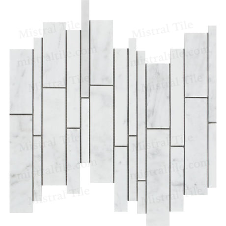 Honed Carrara Marble Random Strip Bamboo Mosaic