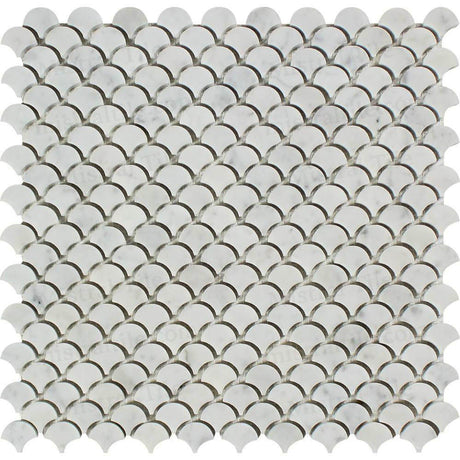 Honed B. Carrara Marble Fan (Fish Scale) Mosaic Tile