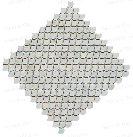 Honed Bianco Carrara White Marble Fan (Fish Scale/Raindrop) Mosaic Tile