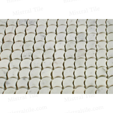 Honed B. Carrara Marble Fan (Fish Scale) Mosaic Tile for flooring