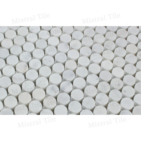 Honed Bianco Carrara Marble Penny Round Mosaic Tile Details