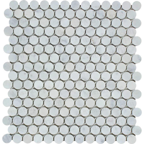 Honed Bianco Carrara Marble Penny Round Mosaic Tile