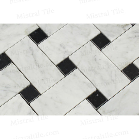 Honed Carrara - Black Large Basketweave Mosaics