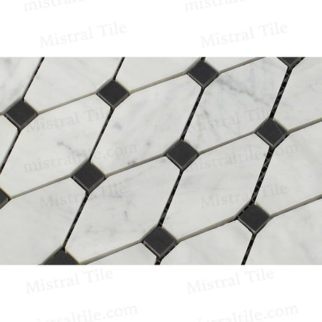 Honed Bianco Carrara-Black Marble Octave Mosaic Tile Detail