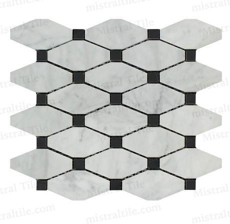 Honed Bianco Carrara and Black Marble Octave Mosaic Tile