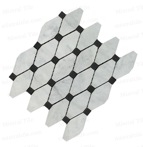 Honed Bianco Carrara-Black Marble Octave Mosaics