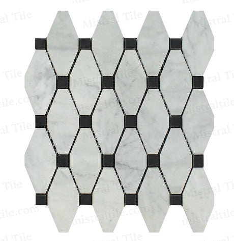 Honed Bianco Carrara-Black Marble Octave Mosaic Tile