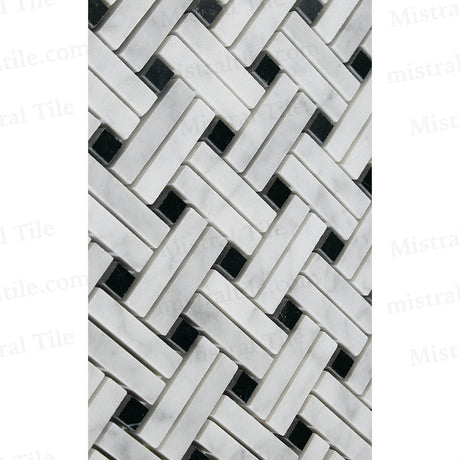 Honed Bianco Carrara and Black Marble Stanza Double Basketweave Mosaic Tile for wall