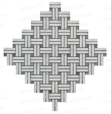 Honed Bianco Carrara and Blue Gray Marble Stanza Basketweave Mosaic