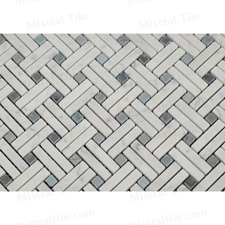 Honed Carrara-Blue Gray Stanza Basketweave Mosaic Detail for flooring