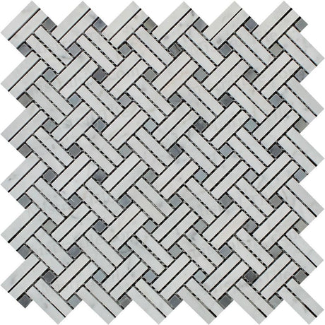 Honed Carrara-Blue Gray Stanza Basketweave Mosaic Tile