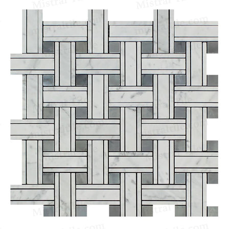 Honed Carrara-Blue Gray Panama Weave Mosaic