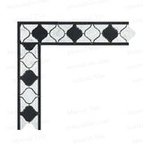 Honed Bianco Carrara and Black Marble Lantern Pattern Mosaic Border Corner Installed