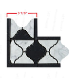 Honed Bianco Carrara and Black Marble Lantern Pattern Mosaic Border Corner Size