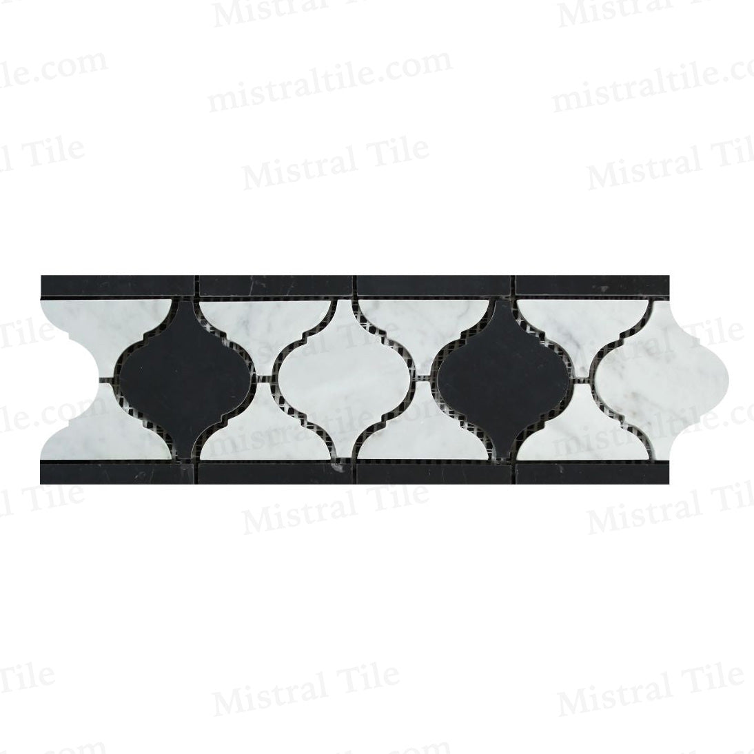 Honed Bianco Carrara with Black Marble Lantern Pattern Mosaic Border Tile