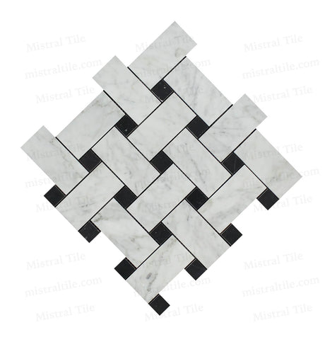 Honed Carrara - Black Large Basketweave Mosaic