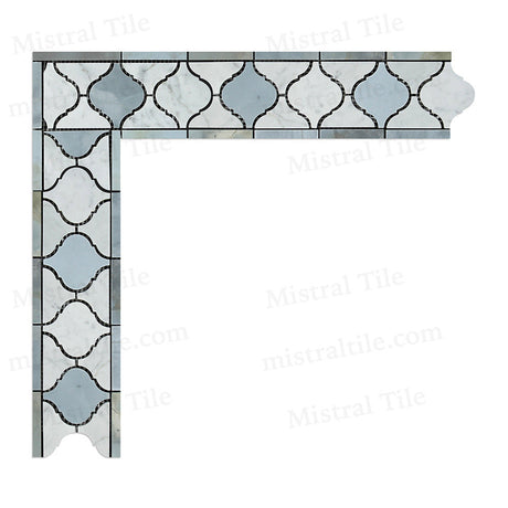 Honed Bianco Carrara with Blue Gray Marble Lantern Pattern Mosaic Border Tile