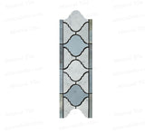 Honed Bianco Carrara with Blue Gray Marble Lantern Pattern Mosaic Border Tile Vertical View