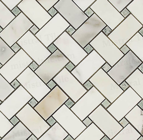 Honed Calacatta Gold with Ming Green Basketweave Mosaic