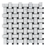 Honed Carrara - Black Marble Basketweave Mosaic