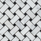 Honed Carrara - Black Marble Basketweave Mosaic Cross View