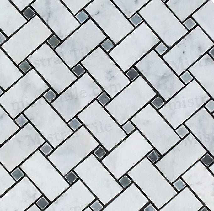 Honed Carrara - Blue Gray Basketweave Mosaic Cross View