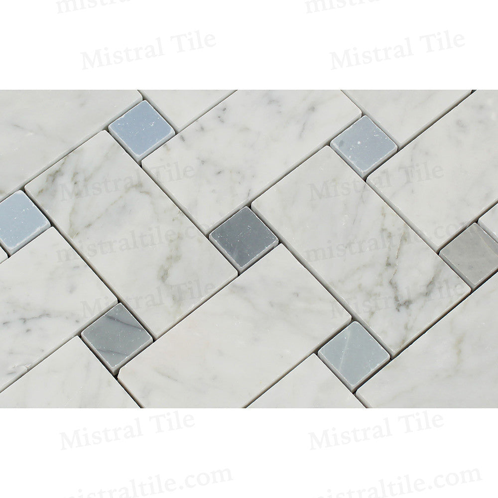 Honed Bianco Carrara - Blue Gray Marble Large Format Basketweave Mosaic Tile