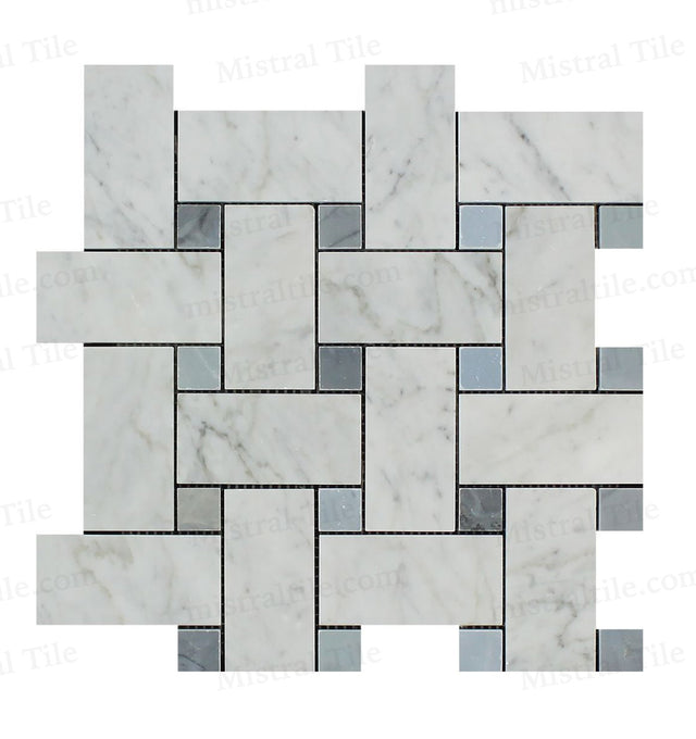 Honed Bianco Carrara - Blue Gray Marble Large Basketweave Mosaic Tile